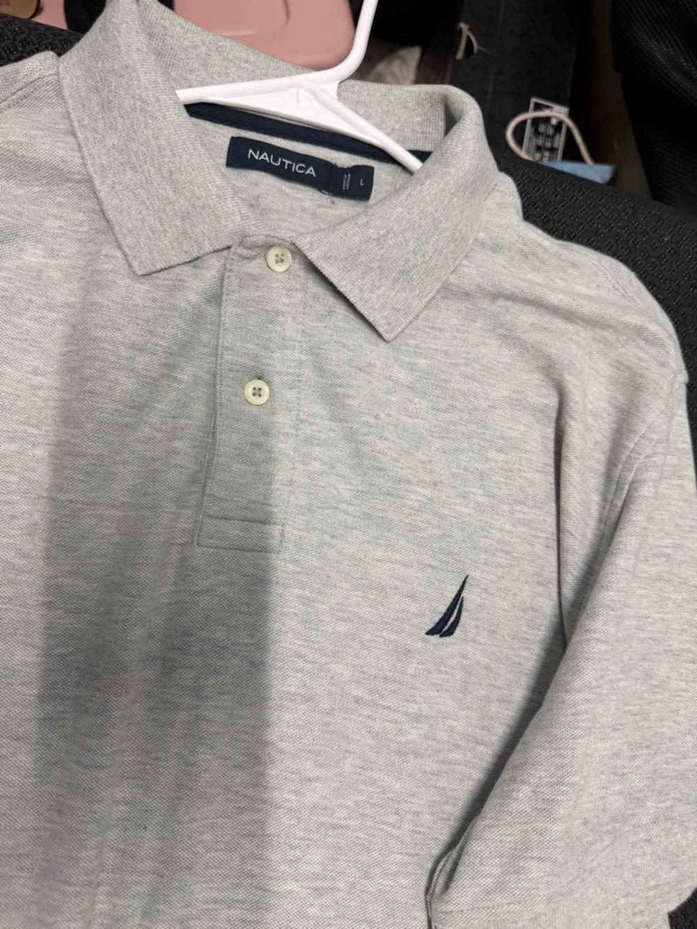 Nautica Light Gray Polo with Navy Sail Logo